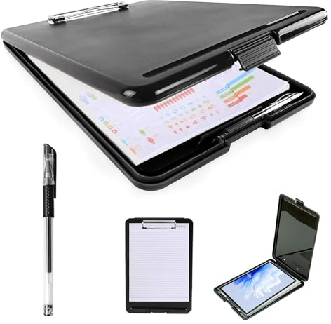 Getyjoe Klemmbrett mit Deckel Geringes Gewicht Schwarzes Klemmbrett mit Stifthalter Clipboard A4 mit Glattem Schreiben Geeignet für Büro Zuhause und Schule(Schwarz)