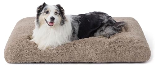 Bedsure Colchón para Jaula de Perro Extra Grande - Colchón XL Mullido Lavable con Fondo Antideslizante, Cojín Relajante Anti-Estrés para Animales Muy Grandes, Camel, 104 x 69 cm
