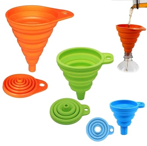 3 PCS Collapsible Funnel, Funnels for Filling Bottles or Containers, Silicone Kitchen Funnel Rainbow Colors Small Funnels, Water Bottle Oil Liquid and Powder Transfer (S/M/L)