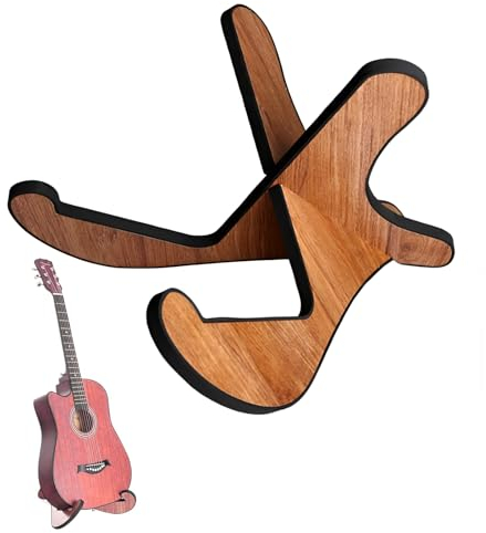 ACONDE Gitarrenständer Holz, Gitarrenhalterung, Tragbare Faltbarer X-förmiges Gestell, Universal Anti-Rutsch Gitarren Ständer mit weichen Lederkanten, für Akustikgitarre, E-Gitarre & Bassgitarre