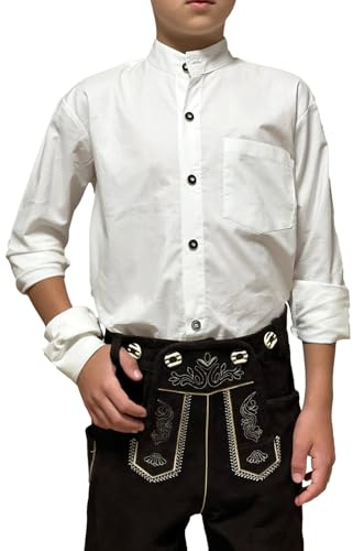 Trachterbahn Chemise traditionnelle pour garçon - À carreaux et coton blanc - Manches longues - Avec foulard de 45 x 45 cm et poche de poitrine