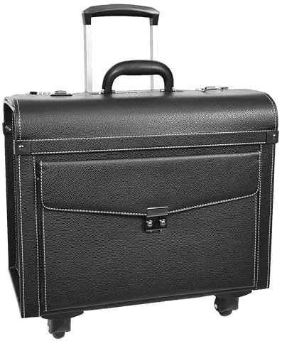 Four Wheeled Pilot Case Faux Leather Lightweight Cabin Bag Commander (Black)