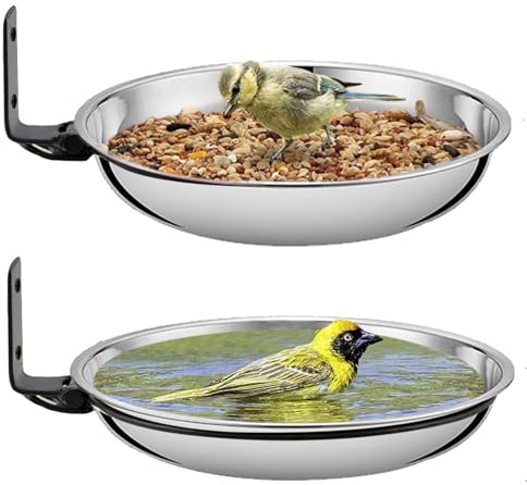 Lot de 2 mangeoires à oiseaux murales pour jardin, support, baignoires, arbres, clôture, murs extérieurs