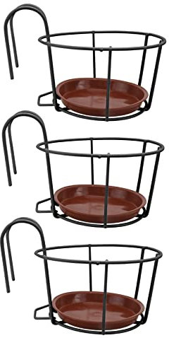 Sosoport 3 Juegos Colgador de macetas Titular de la Flor del balcón Tenedor de la Planta en Maceta de la Cerca Jardin Vertical Jardinera Colgante Titular de la Flor de Hierro Planchar Black