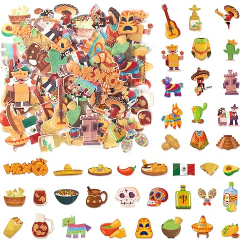 Lyreh 280 St Ätbara Cinco de Mayo Cupcake Toppers, Mexikansk Cake Topper Kaktus Gitarr Skalle Fiesta Cupcake Picks Mexikanskt Tema Tårtdekoration för Cinco de Mayo Födelsedag Baby Shower