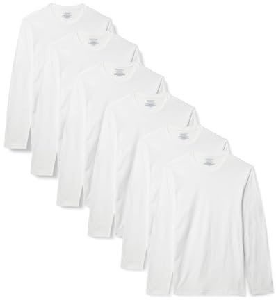 Amazon Essentials Men's Vests - Slim-Fit Cotton Crew Neck, Short and Long Sleeve T Shirt, Pack of 6, Undershirt and Vests for Men, White, M