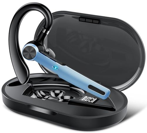 Manos Libres Auricular Bluetooth V5.3 con ENC Micrófono, Pinganillo Bluetooth Movil con Carcasa de Carga LED, 60H Hablar Auricular Inalámbrico Bluetooth con Ganchos Para Negocios/Oficina, Azul