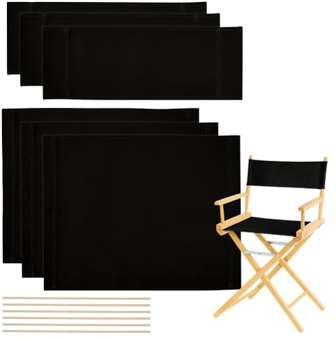 NBEADS 3 set di Fodere di Ricambio per Sedia Da Regista, Kit di Fodere per Sedia Da Regista In Tela Nera con 6 bastoncino di Legno per Trucco Articoli per La Casa Picnic Pesca, 53x42.5cm