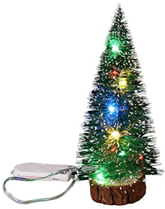 Lawnrden Liten julgran, mini julgran med LED-ljus konstgjord träbas batteridriven vit tall skrivbordsdekoration för hemmakontor, 25 cm