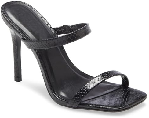 Elegant Square Open Toe Stiletto Mules, Fashion Textured Leather Slingback Heeled Sandals, Comfort Summer Dress High Heels Sandals, for Party Daily Wedding,Black,12 UK