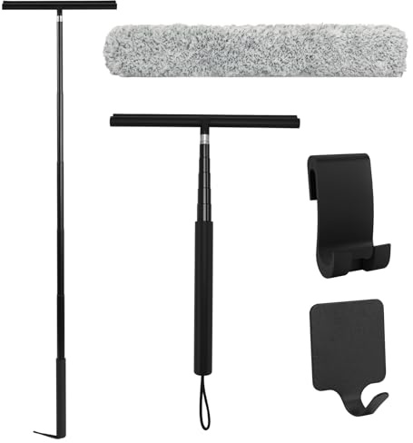 Juwacoo utdragbar duschskrapa långt handtag, avdragare dusch med teleskophandtag, fönsterskrapa med 126 cm teleskopstång, fönstertorkare, golvdekaler, glastorkare för vatten/hår/glasskrapa