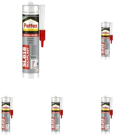 Pattex Sigillante Silicone SL618 Specchi, Elasticità, Elevata Adesione, Neutro, per Specchi, Vetri, Vetrate, Inodore, Senza Solventi, Alto Modulo, Sigillante Trasparente, Cartuccia da 300 ml