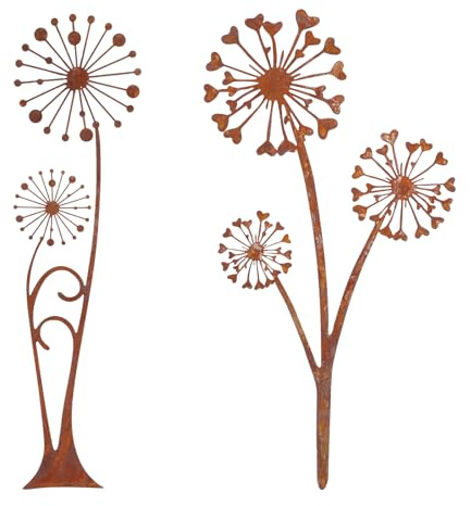 EclipseGuard Set di 2 spine da giardino in metallo, decorazione in ruggine per esterni, resistente alle intemperie, con motivo a fiori di cuore, per giardino, balcone e vaso di fiori