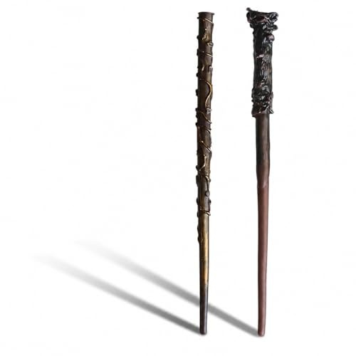 2 Pcs Magic Wand Wizard Wand for Halloween Costume Accessory, Black Plastic Harry and Vine Witch Wands for Carnival Cosplay Party Stage Props, 30cm Length Gift Toy for Kids Teens Adults