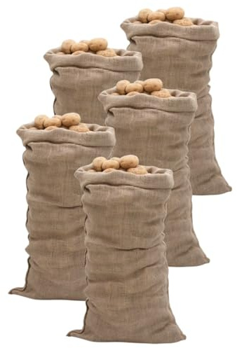 Ordellia Juego de 5 sacos de yute de 65 x 135 cm, 100 % yute, 220 g m2, resistentes y plegables para almacenamiento, jardín, transporte, decoración, material natural para casa y patio
