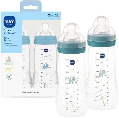 MAM Easy Active Baby Bottle, Switch Between Breast and to Clean, 4+ Months, Boy, 2 count (Pack of 1)