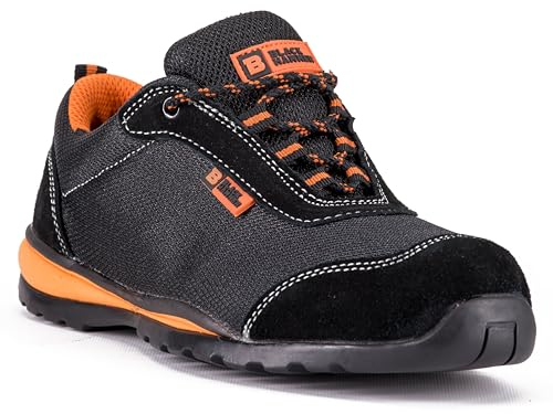 Black Hammer Composite Toe Cap Safety Trainers Metal Free Lightweight Work Shoes for Men Utility Construction Footwear with Midsole Protection Suede Leather Perfect for Everyday Use 1997 Black (7 UK)