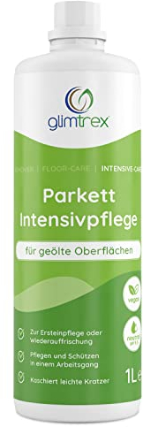 glimtrex Intensive-Care Parkettpflege geöltes Parkett (1,0l) - Pflege für reduzierte Abnutzung - Parkett Renovierer zum Erhalt geölter Holzböden und Holzoberflächen - kaschiert leichte Kratzer