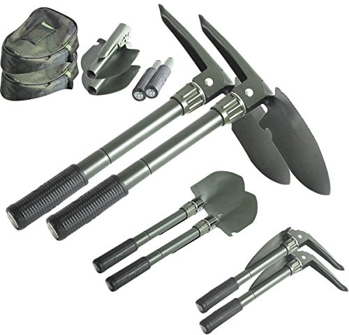 MegaDeal 2 Pack Folding Camping Survival Shovel with Pick 16 Garden Military Style Survival w/Pick Tool & Case