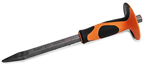 KENDO Meisel Hand - Spitzmeissel - Gesamtlänge 300 mm - Meißel Handschutz mit ergonomischem Soft Touch 2-Komponentengriff