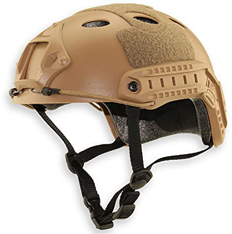 QHIU Tactical Helmet PJ Type Lightweight Protective Fast Helmet for Airsoft Paintball CS Game Outdoor Sport with Goggles (DE-2)