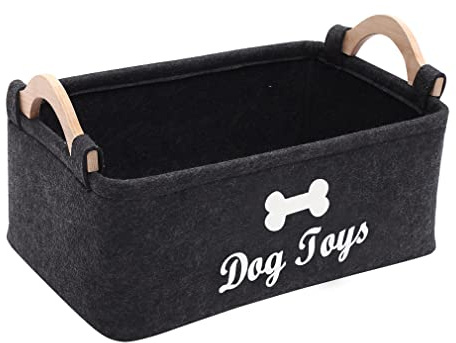 Morezi Boîte de rangement pour jouets pour animaux de compagnie en feutre,très appropriée pour ranger des jouets,des accessoires et des fournitures pour animaux de compagnie-Gris foncé