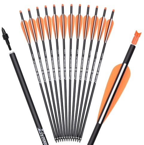 TY Archery 20 pollici carbonio balestra bullone caccia tiro con l'arco frecce con 4 ali sostituite punta freccia (12 pezzi)