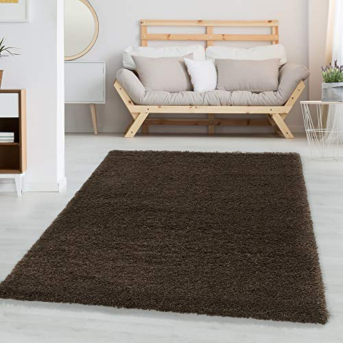 Carpettex Hochflor Teppich - Wohnzimmer Shaggy Flokati Modern Einfarbig 140 x 200 cm Braun - Schlafzimmer Weich Flauschig Waschbar - Küche Esszimmer Langflor