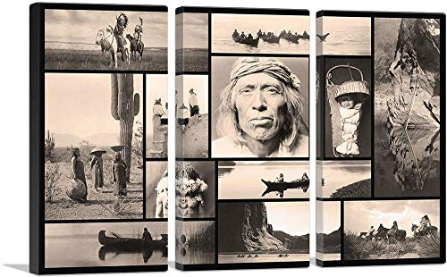 ARTCANVAS American Indian Portrait - Saguaro Fruit Gatherers - Shoalwater Bay Collage Canvas Art Print Stretched Framed Painting Picture Poster Giclee Wall Decor by Edward S. Curtis - 90 x 60 (1.50 Deep) (3-Piece)
