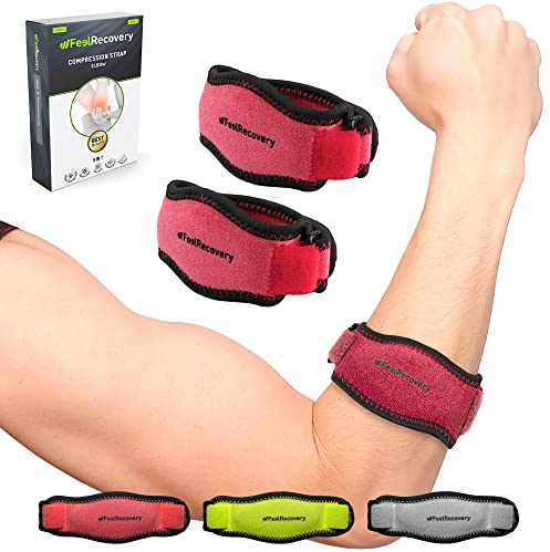 Feel Recovery 2 Coderas Epicondilitis Hombre/Mujer - Cinchas Codo de Tenista y Golfista - Cintas para Tendinitis y Alivio del Dolor - Banda Epicondilitis para Tenis, Padel, Golf, Gym (Burdeos)