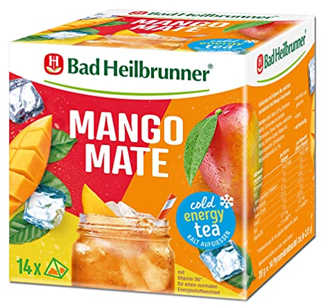 Bad Heilbrunner Cold Energy Tea Mango Mate - im Filterbeutel - Mate, Mangosaftgranulat - kalt aufgießen - mit Vitamin B6 für einen normalen Energiestoffwechsel (6 x 14 Filterbeutel)