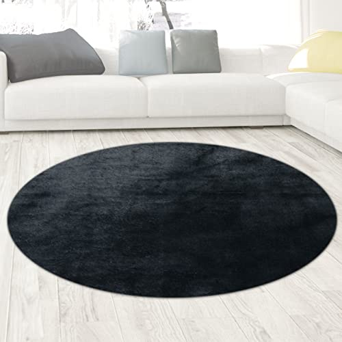 CARPETIA Tappeto Shaggy tappeto della camera da letto Flokati in nero, 120 cm rotondo