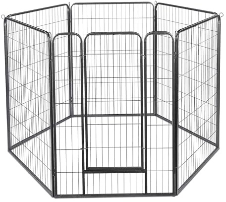 Yescom Dog Playpen Fence Outdoor for Yard, 6 Panels 47 inch Metal Garden Animal Barrier with Door, Heavy Duty Pet Kennel Exercise Pen for Medium/Large Breeds