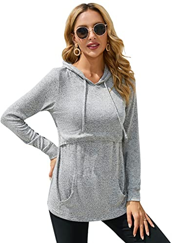 Sosolism Felpa Allattamento con Cappuccio da Donna Manica Lunga Tops Premaman Allattamento con Tasche Pullover