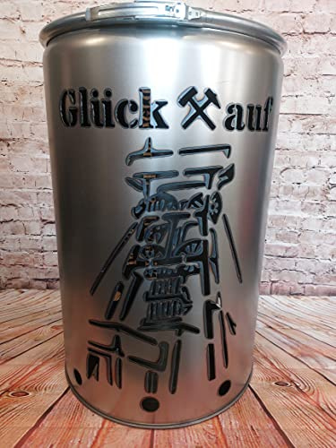 Fuchsbau Feuertonnen Cuenco de fuego con diseño de suerte con barril de aceite nuevo, chimenea especial para jardín y terraza, 90 x 60 cm