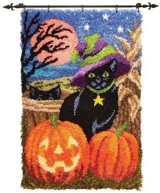 ROCKY&CHAO Myriad Choices Latch Hook Rug Kits, Pumpkin Monster DIY Latch Hook Rug Making Kits for Adults Kids Cross Stitch Kits Rug Making Home Decor 50x38cm