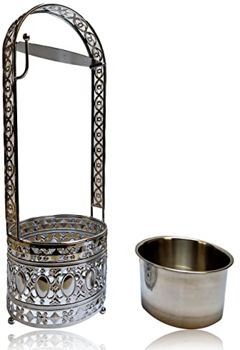 Bayli Recipiente para carbón para shisha | altura - 49 cm - Cesta de carbón para la cachimba, carbón para pipa de agua, cesta de carbón para barbacoa con soporte para pinzas, cesta de carbón – plata