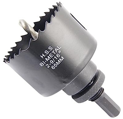 2.56inch Hole Saw, LAIWEI 65mm Hole Cutter with A2 Heavy Duty Mandrel, 4341 Drill Bit,Cutting depth 38mm,For drilling holes in wood, aluminium profiles, PVC and metal pipes (2-9/16)