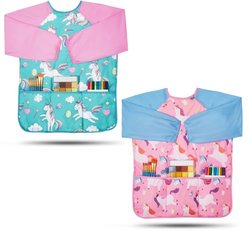 Lictin Malkittel für Kinder, 3–8 Jahre: Maleranzug mit 3 Taschen und Langen Ärmeln, Malerschürze für Schule