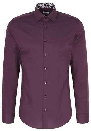 Seidensticker Men's Business Shirt - Slim Fit - Non-Iron - Kent Collar - Long Sleeve - 100% Cotton, Purple, 15