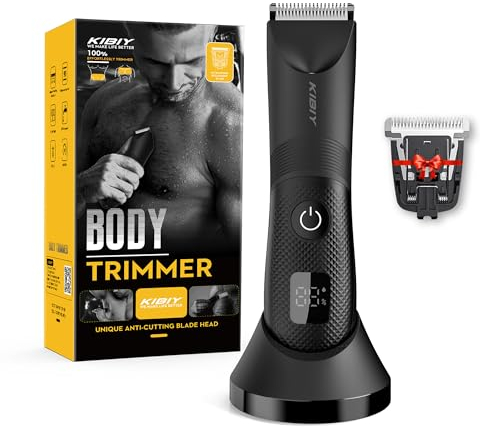 Intimrasierer Mann, Kibiy Körperrasierer Herren mit LED-Licht & Anzeige, IPX7 Wasserdicht Rasierer Herren Intimbereich Elektrisch, mit einer extra Anti-Schnitt Keramikklinge, Typ-C Aufladbar