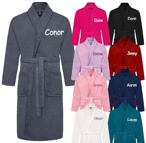 Gembroidery Personalised Towelling Bath Robe Highly Absorbent 100% Cotton Premium Quality Shawl Design Adult Long Bathrobe Perfect Loungewear Gift for Women and Men