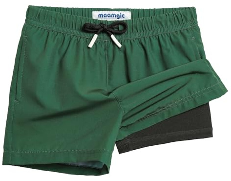 maamgic Bañador Niño con Forro 2 en 1 de Compresión y Cintura Ajustable Shorts Traje de Baño Bañador Corto de Natación Secado Rápido VÍA Multiple