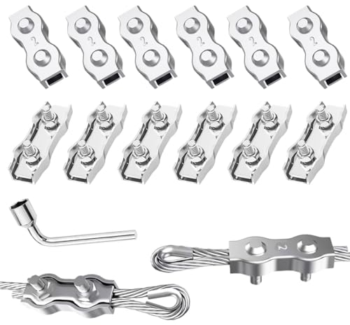 Duplex Klemme Seilverbinder M2 Drahtseilklemme 12stk 304 Edelstahl Drahtseilklemmen 2mm für Drahtseil Wäscheleine Markise Fixiert (M2)