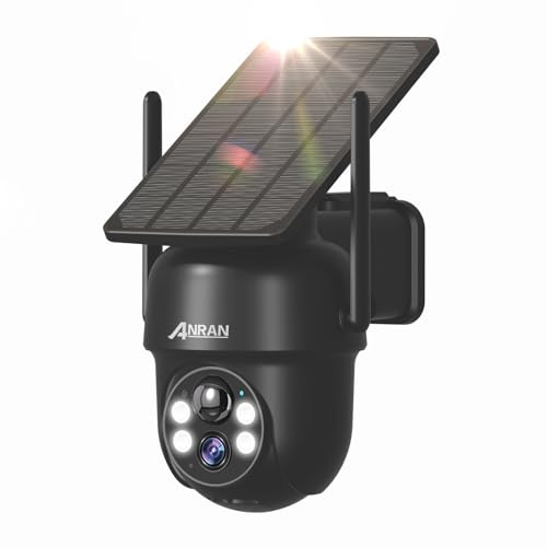 ANRAN 5 MP övervakningskamera utomhus Wi-Fi, 360° vridbar övervakningskamera utomhus solpanel med trådlös solpanel, färgmörkerseende, 2-vägsljud, PIR-detektering, intelligent larm, IP66, Alexa
