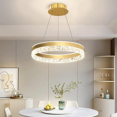 Aleaty Lustre LED moderne haut de gamme pour restaurant - Lampe de plafond en forme de cristal acrylique à intensité variable avec télécommande réglable (doré)