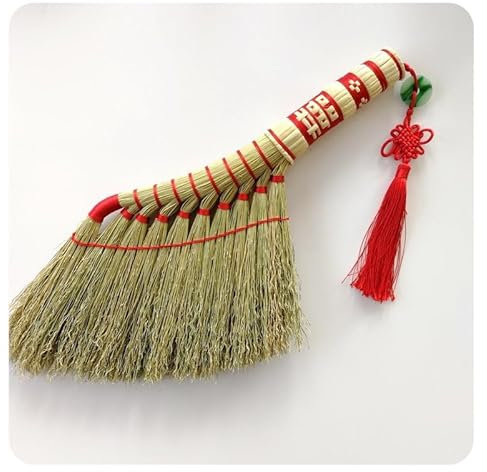 Hrlace Mini balai en paille de riz - Petit balai naturel avec fil de nylon tissé - Pour balayer la saleté, la poussière - 100 % fait main - 1 section 7, 42 cm