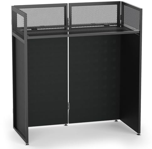 YooKoo Foldable DJ Booth for Tool-Free Assembly, DJ Table with White & Black Scrims, Metal Frame DJ Facade, DJ Stand with Cable Hole and Carry Bag, for Parties & Events & Small Studios