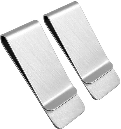 Desenda 2 PCS Stainless Steel Slim Money Clips Sturdy Cash Receipt Note Clip Credit Card Wallet Bill Holders for Men and Women - Silver