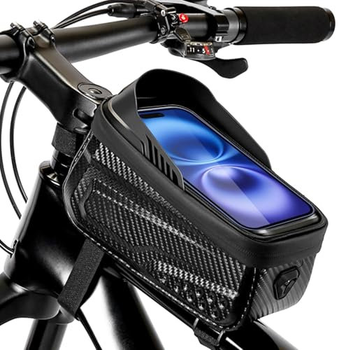 Dyaucwpo Fahrrad Rahmentasche, Lenkertasche für Smartphone bis 6.8 Zoll, Wasserdicht mit TPU Touchscreen, für Mountainbikes, Rennrad, E-Bikes